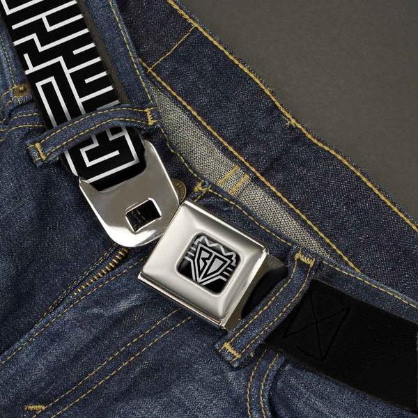 Buckle-Down BD Wings Logo CLOSE-UP Full Color Black Silver Seatbelt Belt - Maze Black/White/Red Webbing