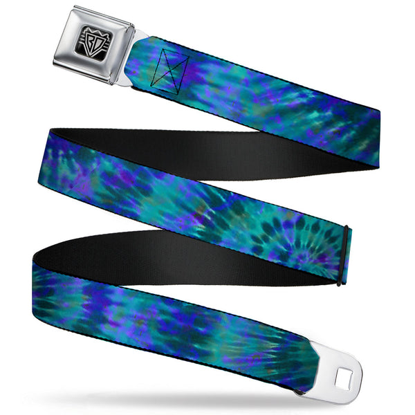 Buckle-Down BD Wings Logo CLOSE-UP Full Color Black Silver Seatbelt Belt - Tie Dye Green/Blue/Purple Webbing