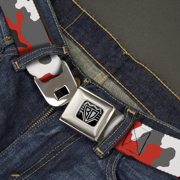 Buckle-Down BD Wings Logo CLOSE-UP Full Color Black Silver Seatbelt Belt - Camo Orange Webbing