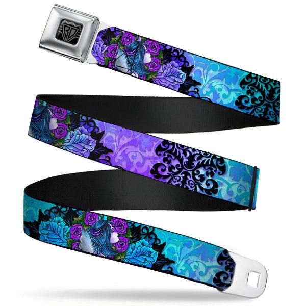 Buckle-Down BD Wings Logo CLOSE-UP Full Color Black Silver Seatbelt Belt - TJ-Fairy Blue Hair Webbing