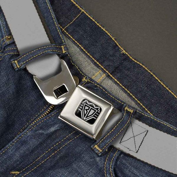 Buckle-Down BD Wings Logo CLOSE-UP Full Color Black Silver Seatbelt Belt - Silver Webbing