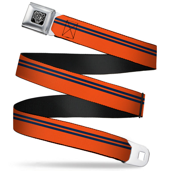 Buckle-Down BD Wings Logo CLOSE-UP Full Color Black Silver Seatbelt Belt - Racing Stripe Orange/Navy Webbing
