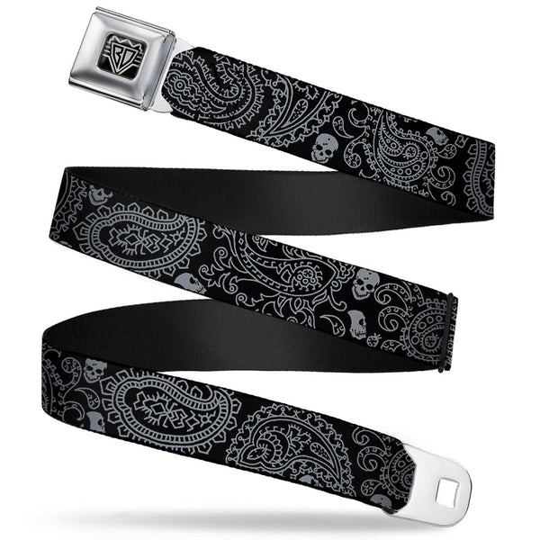 Buckle-Down BD Wings Logo CLOSE-UP Full Color Black Silver Seatbelt Belt - Bandana/Skulls Black/Silver Webbing