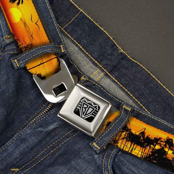 Buckle-Down BD Wings Logo CLOSE-UP Full Color Black Silver Seatbelt Belt - Golden Sunset Webbing