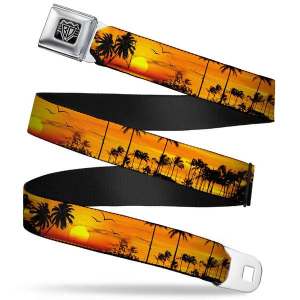 Buckle-Down BD Wings Logo CLOSE-UP Full Color Black Silver Seatbelt Belt - Golden Sunset Webbing