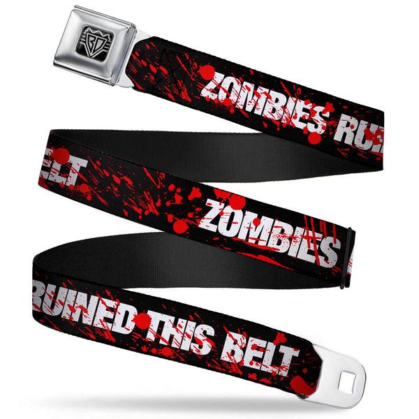 Buckle-Down BD Wings Logo CLOSE-UP Full Color Black Silver Seatbelt Belt - ZOMBIES RUINED THIS BELT Black/White/Red Splatter Webbing