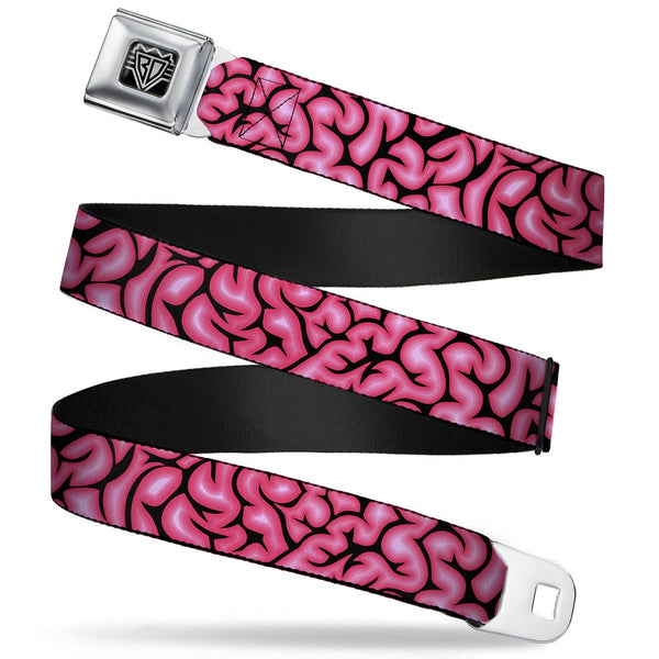 Buckle-Down BD Wings Logo CLOSE-UP Full Color Black Silver Seatbelt Belt - Brains Black/Pink Webbing
