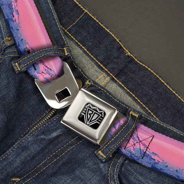 Buckle-Down BD Wings Logo CLOSE-UP Full Color Black Silver Seatbelt Belt - Washington MT. RAINIER Sunset Landscape Webbing
