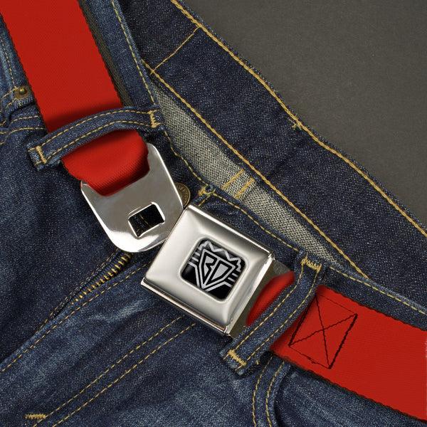 Buckle-Down BD Wings Logo CLOSE-UP Full Color Black Silver Seatbelt Belt - Red Print Webbing