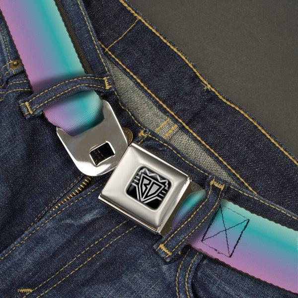 Buckle-Down BD Wings Logo CLOSE-UP Full Color Black Silver Seatbelt Belt - Ombre Blue-Green/Purple Webbing