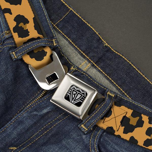 Buckle-Down BD Wings Logo CLOSE-UP Full Color Black Silver Seatbelt Belt - Leopard Brown2 Webbing