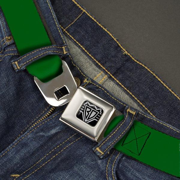 Buckle-Down BD Wings Logo CLOSE-UP Full Color Black Silver Seatbelt Belt - Kelly Green Print Webbing