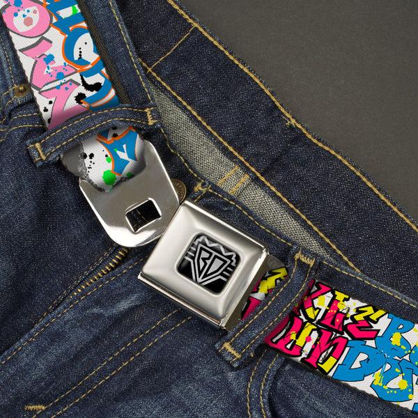 Buckle-Down BD Wings Logo CLOSE-UP Full Color Black Silver Seatbelt Belt - BD Tag Webbing