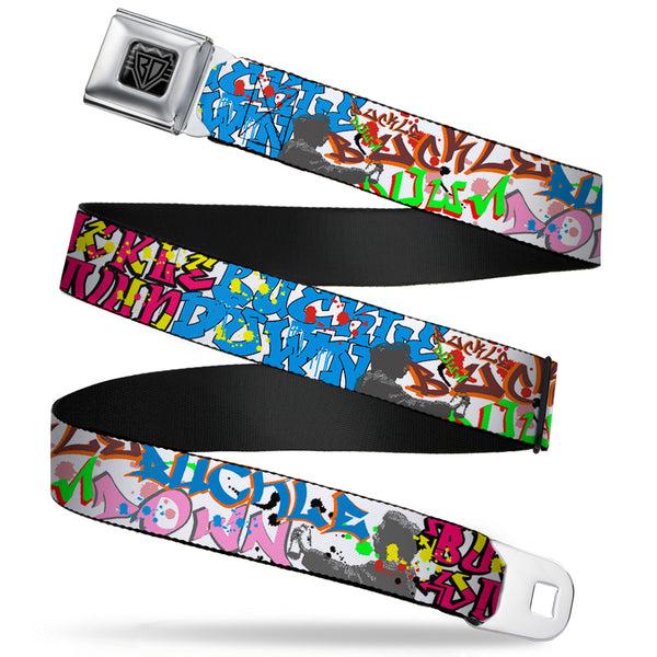 Buckle-Down BD Wings Logo CLOSE-UP Full Color Black Silver Seatbelt Belt - BD Tag Webbing