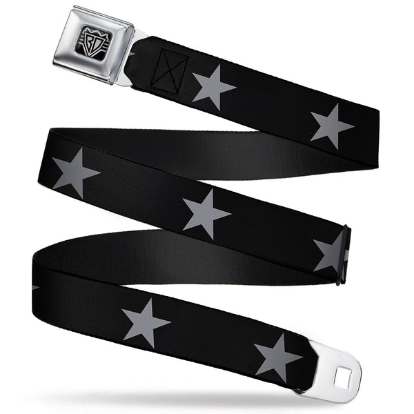 Buckle-Down BD Wings Logo CLOSE-UP Full Color Black Silver Seatbelt Belt - Star Black/Silver Webbing