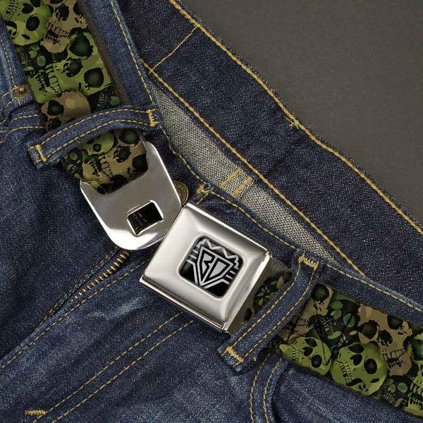 Buckle-Down BD Wings Logo CLOSE-UP Full Color Black Silver Seatbelt Belt - Camo Olive/Black Skull Yard2 Webbing