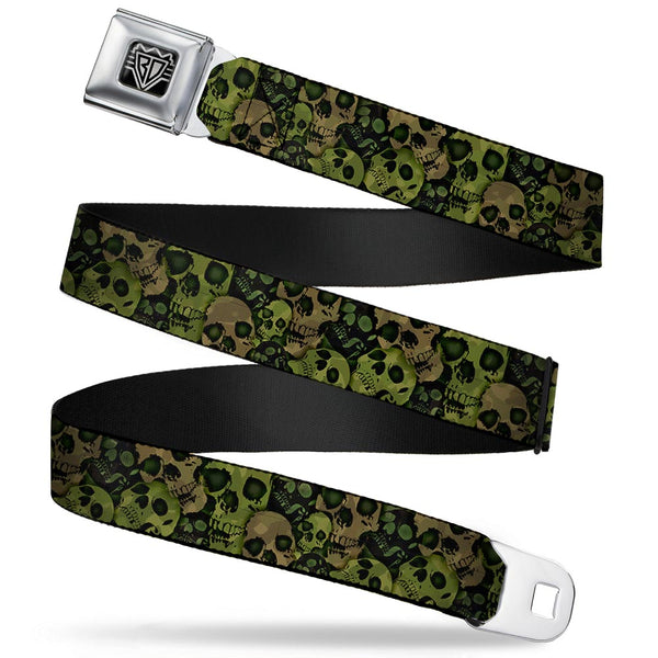 Buckle-Down BD Wings Logo CLOSE-UP Full Color Black Silver Seatbelt Belt - Camo Olive/Black Skull Yard2 Webbing
