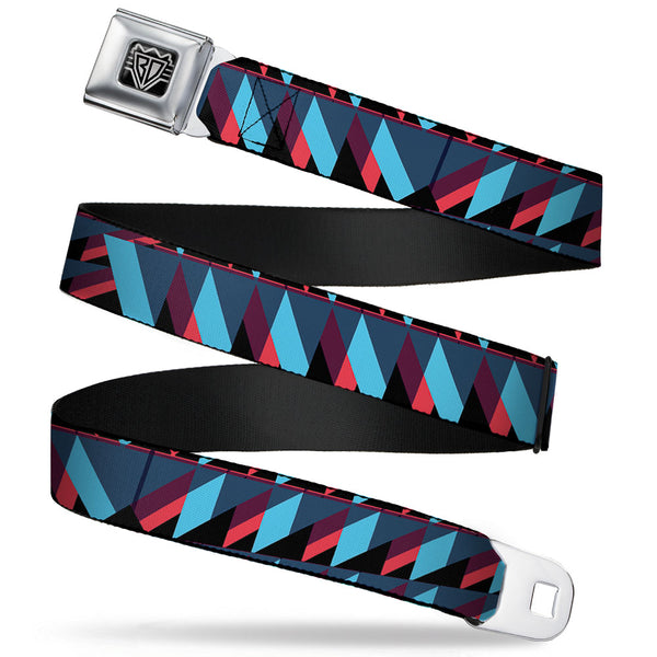 Buckle-Down BD Wings Logo CLOSE-UP Full Color Black Silver Seatbelt Belt - Geometric Peaks Blues/Purple/Red Webbing