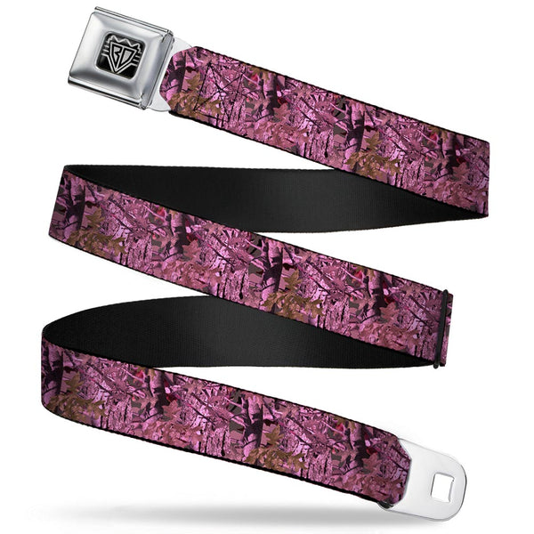 Buckle-Down BD Wings Logo CLOSE-UP Full Color Black Silver Seatbelt Belt - Hunting Camo Pinks Webbing