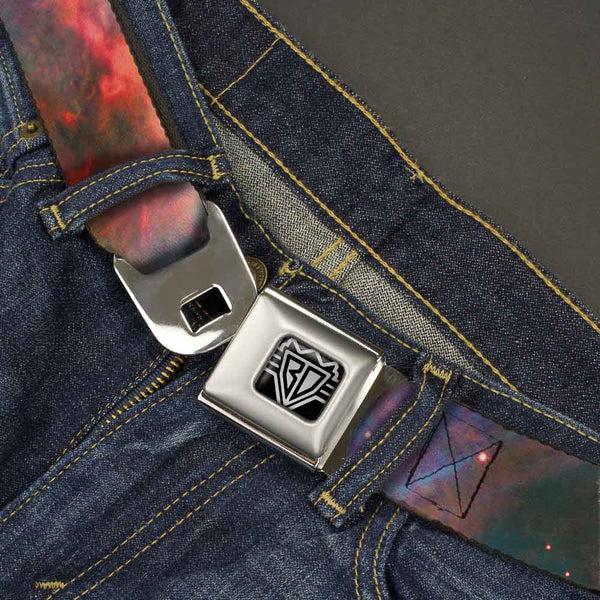 Buckle-Down BD Wings Logo CLOSE-UP Full Color Black Silver Seatbelt Belt - Supernova Space Collage Webbing