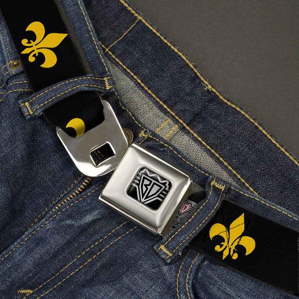 Buckle-Down BD Wings Logo CLOSE-UP Full Color Black Silver Seatbelt Belt - Fleur-de-Lis Black/Yellow Webbing