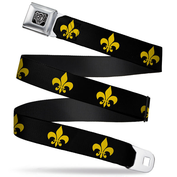 Buckle-Down BD Wings Logo CLOSE-UP Full Color Black Silver Seatbelt Belt - Fleur-de-Lis Black/Yellow Webbing