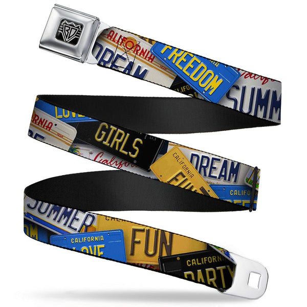 Buckle-Down BD Wings Logo CLOSE-UP Full Color Black Silver Seatbelt Belt - Cali License Plates Stacked Webbing