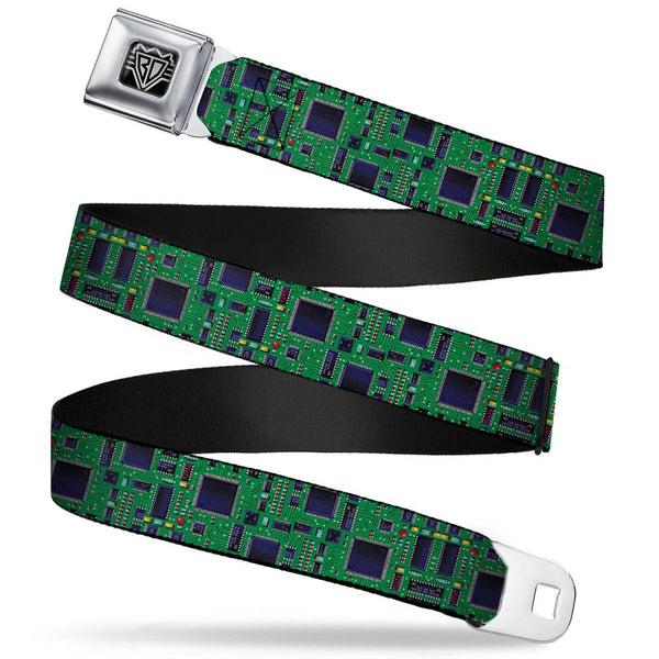 Buckle-Down BD Wings Logo CLOSE-UP Full Color Black Silver Seatbelt Belt - Circuit Board2 Webbing