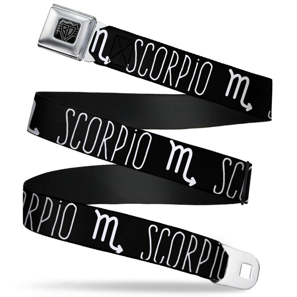 Buckle-Down BD Wings Logo CLOSE-UP Full Color Black Silver Seatbelt Belt - Zodiac SCORPIO/Symbol Black/White Webbing