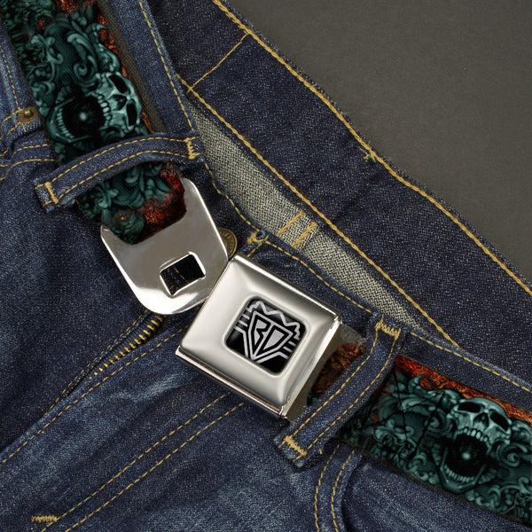 Buckle-Down BD Wings Logo CLOSE-UP Full Color Black Silver Seatbelt Belt - TJ-Ornament Skull Webbing