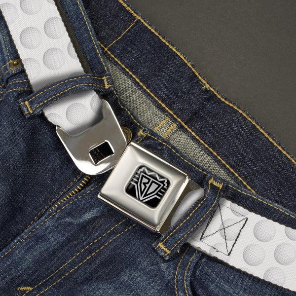 Buckle-Down BD Wings Logo CLOSE-UP Full Color Black Silver Seatbelt Belt - Golf Ball Dimples Whites Webbing