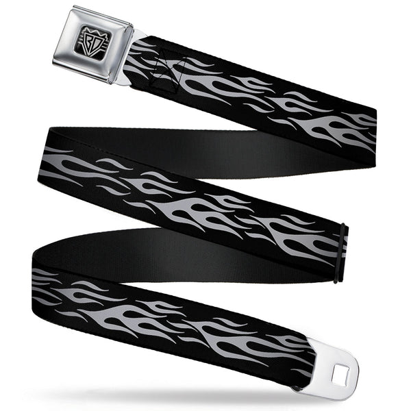 Buckle-Down BD Wings Logo CLOSE-UP Full Color Black Silver Seatbelt Belt - Flame Silver Webbing