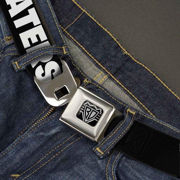 Buckle-Down BD Wings Logo CLOSE-UP Full Color Black Silver Seatbelt Belt - I "Heart" HATERS Black/White/Red Webbing