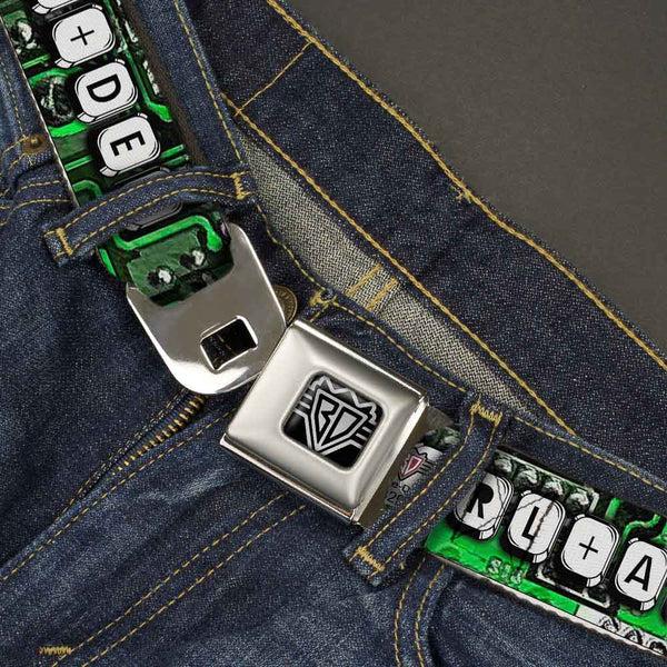 Buckle-Down BD Wings Logo CLOSE-UP Full Color Black Silver Seatbelt Belt - CTRL+ALT+DEL Chip Webbing