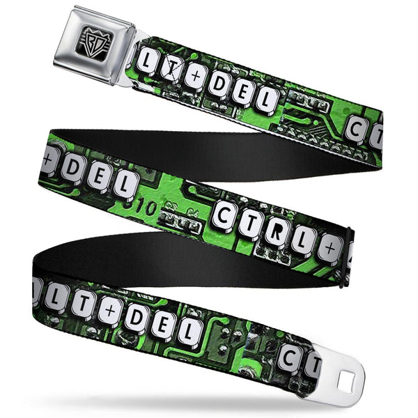 Buckle-Down BD Wings Logo CLOSE-UP Full Color Black Silver Seatbelt Belt - CTRL+ALT+DEL Chip Webbing