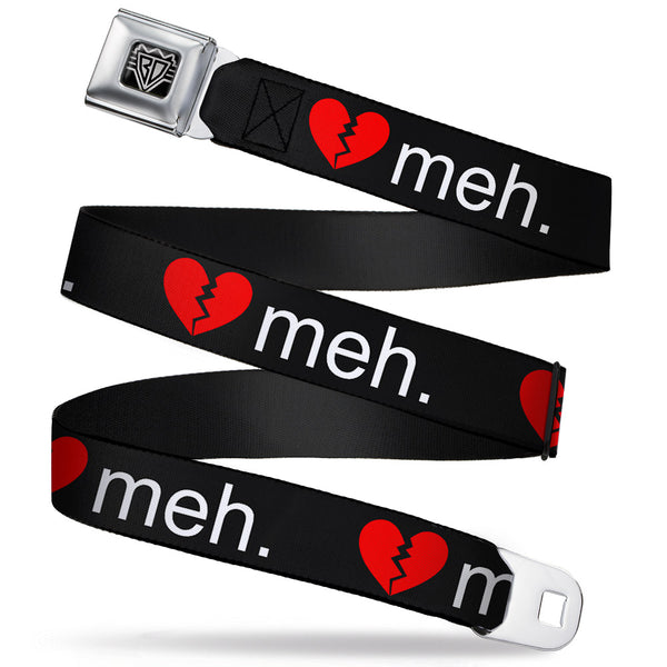 Buckle-Down BD Wings Logo CLOSE-UP Full Color Black Silver Seatbelt Belt - Broken Heart MEH Black/Red/White Webbing
