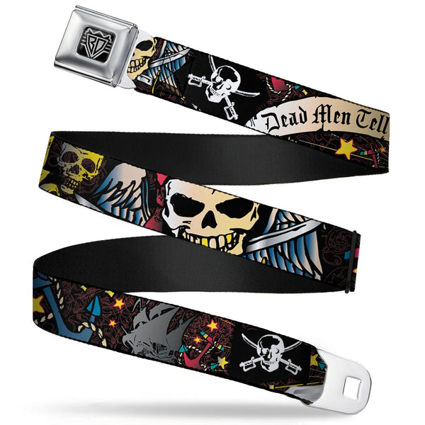 Buckle-Down BD Wings Logo CLOSE-UP Full Color Black Silver Seatbelt Belt - Dead Men Tell No Tales Black Webbing