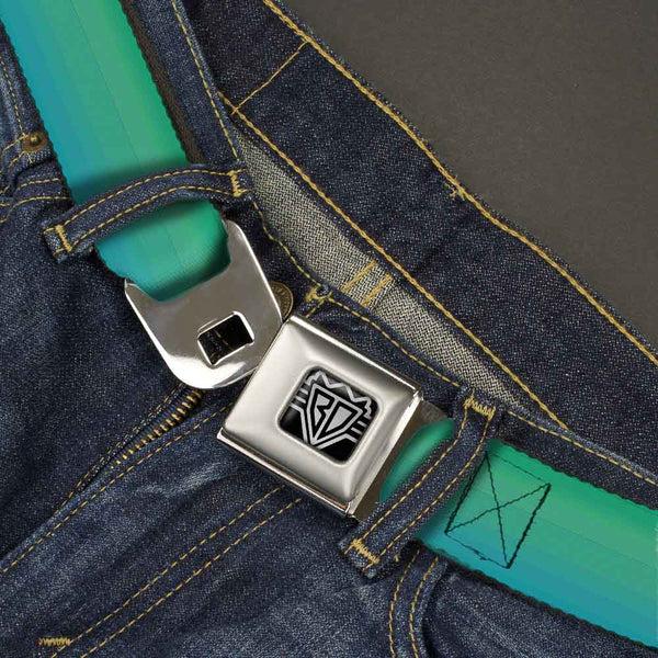 Buckle-Down BD Wings Logo CLOSE-UP Full Color Black Silver Seatbelt Belt - Teal Ombre Webbing