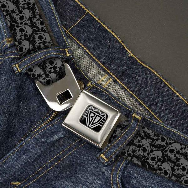 Buckle-Down BD Wings Logo CLOSE-UP Full Color Black Silver Seatbelt Belt - Skull Yard Black/Gray Webbing