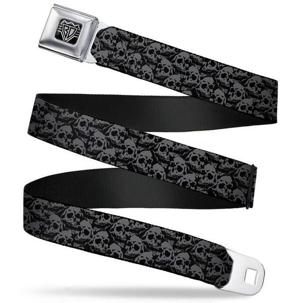 Buckle-Down BD Wings Logo CLOSE-UP Full Color Black Silver Seatbelt Belt - Skull Yard Black/Gray Webbing