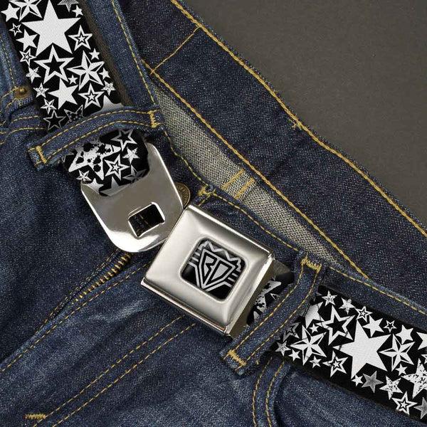 Buckle-Down BD Wings Logo CLOSE-UP Full Color Black Silver Seatbelt Belt - Stargazer Black/White Webbing