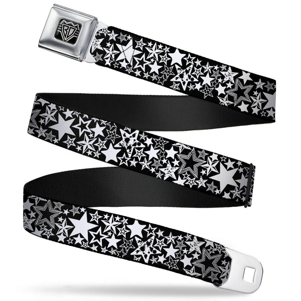 Buckle-Down BD Wings Logo CLOSE-UP Full Color Black Silver Seatbelt Belt - Stargazer Black/White Webbing