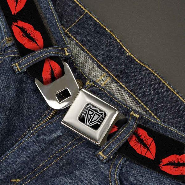 Buckle-Down BD Wings Logo CLOSE-UP Full Color Black Silver Seatbelt Belt - Kisses Webbing