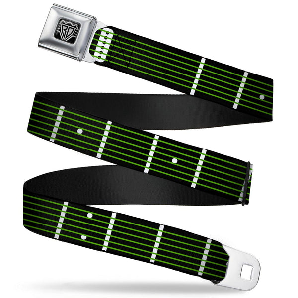 Buckle-Down BD Wings Logo CLOSE-UP Full Color Black Silver Seatbelt Belt - Guitar Neck Black/White/Lime Green Webbing