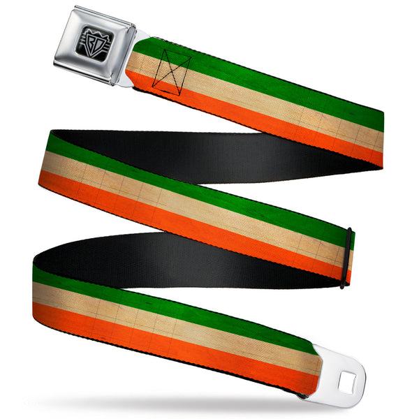 Buckle-Down BD Wings Logo CLOSE-UP Full Color Black Silver Seatbelt Belt - Ireland Flag Stripes Distressed Webbing
