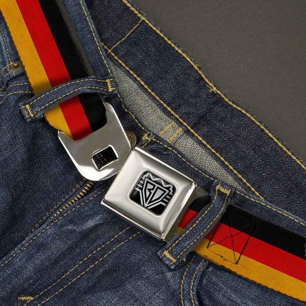 Buckle-Down BD Wings Logo CLOSE-UP Full Color Black Silver Seatbelt Belt - Germany Flag Weathered Webbing