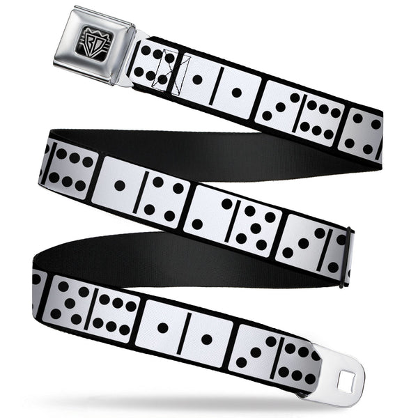 Buckle-Down BD Wings Logo CLOSE-UP Full Color Black Silver Seatbelt Belt - Dominoes Black/White/Black Webbing