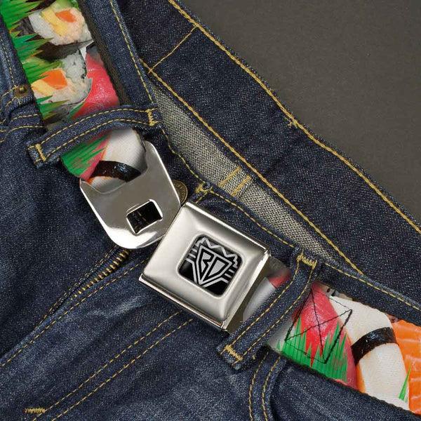 Buckle-Down BD Wings Logo CLOSE-UP Full Color Black Silver Seatbelt Belt - Sushi Vivid Webbing