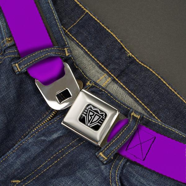 Buckle-Down BD Wings Logo CLOSE-UP Full Color Black Silver Seatbelt Belt - Neon Purple Webbing