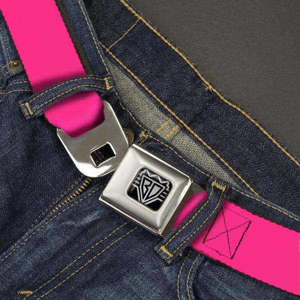 Buckle-Down BD Wings Logo CLOSE-UP Full Color Black Silver Seatbelt Belt - Hot Pink Webbing